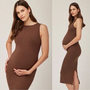 Bumpsuit Sculpting Rib Boat Neck Midi Dress